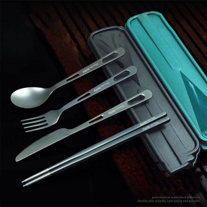 pure-titanium-tableware-set-outdoor-household-frosted-knife-and-fork-spoon-chopsticks-travel-camping-ultra-portable-cutlery-setth