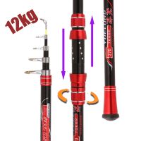 Portable Fishing Pole 2.1-4.5M Movable wheel seat Fishing Rod Tough Carbon Fiber Telescopic Travel Sea Boat Rock Fishing Rod