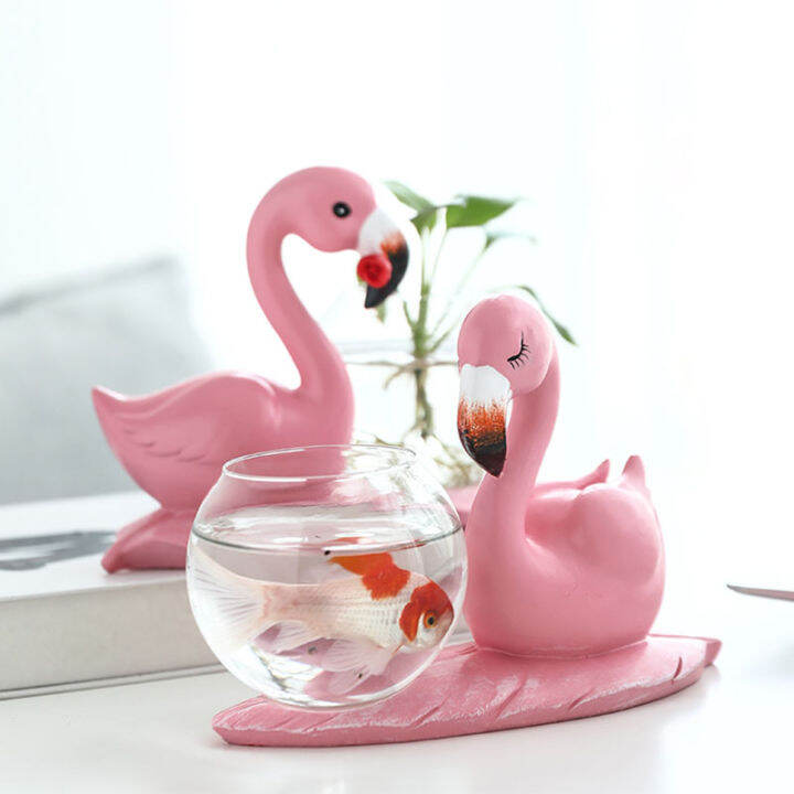 strongwell-home-decoration-crafts-modern-flamingo-ornament-with-glass-hydroponics-resin-flower-vase-green-plants-container