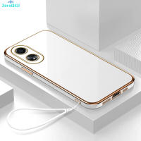 [ฟรีสายคล้อง] สำหรับ OPPO A58 4G มือถือเคสโทรศัพท์นุ่มรูปแบบเดิมขอบสี่เหลี่ยมชุบเคสโทรศัพท์ชุบหรูหราชุบเคสโทรศัพท์นิ่ม