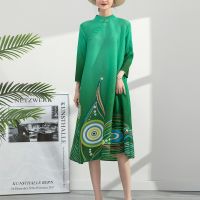 【YF】 Miyake Pleated Dress Spring 2023 New Loose Large Size Fat Mm  Print Retro Improved Cheongsam Mothers Day Card Womens Clothing