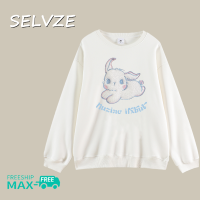 SELVZE เสื้อฮู้ดแขนยาวสำหรับผู้หญิง,เสื้อคอกลมโอเวอร์ไซส์ลายกระต่ายสำหรับฤดูใบไม้ร่วง