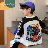 WANDER เสื้อกันหนาวโสด เสื้อกันหนาวเด็กโต แพทเทิร์นจับคู่สีแฟชั่นสไตล์เกาหลี แขนยาวผ้าฝ้ายบริสุทธิ์ของเด็กชายให้ความอบอุ่น23818