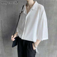 MAYCHEER summer small fresh three-quarter sleeve shirt male loose casual couple all-match shirt half-sleeved bottoming shirt