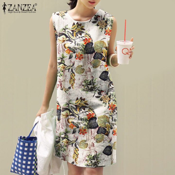 จัดส่งฟรี-fancystyle-zanzea-ชุดเดรสฤดูร้อนลำลองแขนกุดลายดอกไม้สำหรับผู้หญิงสไตล์เกาหลีชุดเดรสชายหาดวันหยุด-7