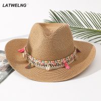 Wholesale Women Pink Tassel Cowboy Hat Floppy Beach Hats Summer Straw Hats Ladies UV Protection Hat Panama Sun Hat