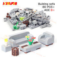 80Pcs City House ห้องนั่งเล่นเฟอร์นิเจอร์โซฟาตาราง DIY Building Blocks อิฐของเล่นอุปกรณ์เสริมตกแต่งเข้ากันได้กับ