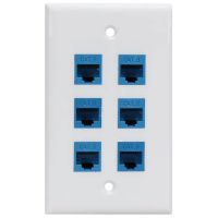 6 Ethernet Wall Plate 6 Port,Ethernet Wall Plate Female-Female Removable Compatible with Cat7/6/6E/5/5E