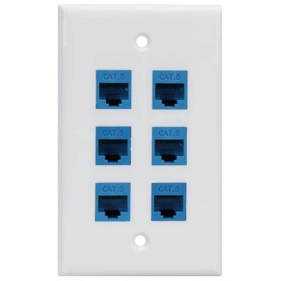 Cat 6 Ethernet Wall Plate 6 Port,Ethernet Wall Plate Female-Female Removable Compatible with Cat7/6/6E/5/5E