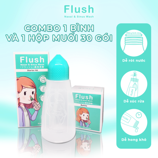 Combo bình rửa mũi cho trẻ flush chính hãng gồm 1 bình và hộp 30 gói muối - ảnh sản phẩm 1