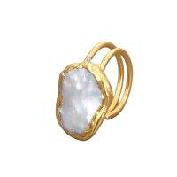 GG Jewelry 24x33mm White Keshi Pearl Yellow Gold Color Plated Ring For Women