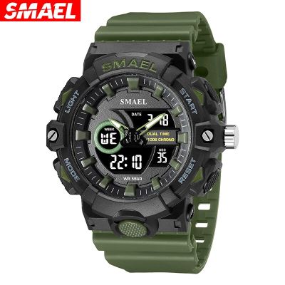 2023 New Watches SMAEL Waterproof 5Bar Dual Time Sport Watches Man Multi-Function Japan Movement Military Gift Wristwatches 8081