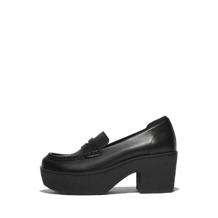 Fitflop Pilar Leather Platform Loafers - All Black | Lazada PH