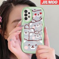 JIUMOO เคส A04s A13กาแลคซีของปลอกสำหรับ Samsung 5G ลายการ์ตูนดีไซน์ใหม่แมวน่ารักแฟชั่นลายคลื่นขอบซิลิโคนเนื้อนิ่มสีสันสดใสกันกระแทกเคสป้องกันเลนส์กล้อง