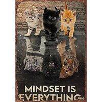 Celestineor Retro ป้ายดีบุก Vintage Cat โปสเตอร์ Mindset คือทุกอย่างแรงบันดาลใจ Cat Tiger โปสเตอร์พิมพ์แมวน่ารักโปสเตอร์สำหรับ Home และ Office