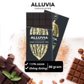 Socola đen nguyên chất không đường đắng đậm 100% ca cao Alluvia Chocolate