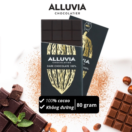 Socola đen nguyên chất không đường đắng đậm 100% ca cao alluvia chocolate - ảnh sản phẩm 1