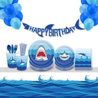 Shark Theme Birthday Party Supplies Paper Plates Cups Napkin Balloon Baby Shower Decor Wedding Event Party Disposable Tableware
