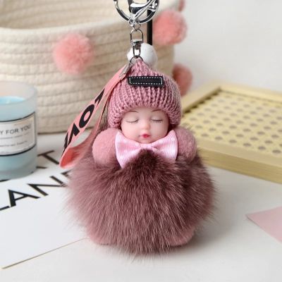 【YF】✹◐  Keychain Sleeping Baby Kpop Accessories Pompom Keyring Kawaii Pendant
