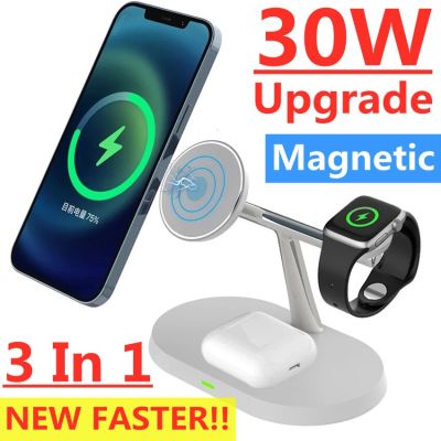 30W 3 In 1 Magnetic Wireless Charger Stand Fast Charging Dock Station for iPhone 12 13 14 Pro Max Apple Watch 8 7 6 Airpods Pro