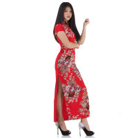 กี่เพ้ายาว เดรสคอจีนยาว กี่เพ้าผ้าไหมจีน ชุดจีน ชุดอาหมวย ชุดผู้หญิงจีน ชุดตรุษจีน ชุดแฟนซีธีมจีน ชุดลายจีน Chinese Style Traditional Dress,Qipao (สีแดง)
