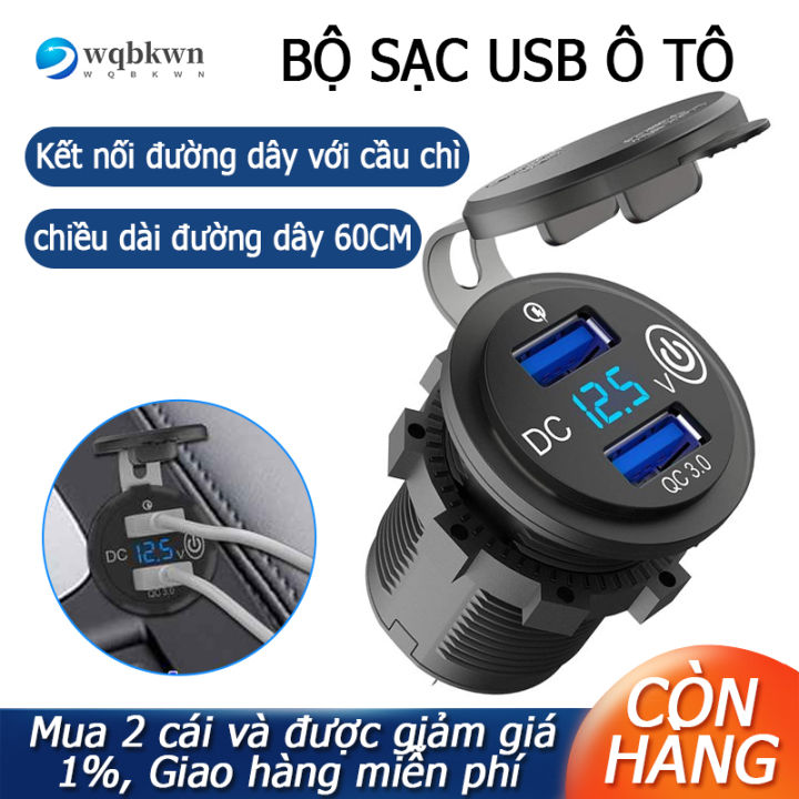 12V USB Outlet, Quick Charge  Dual USB Car Charger with Contact Switch  and Voltmeter for 12V/24V Motorcycle Car Truck 