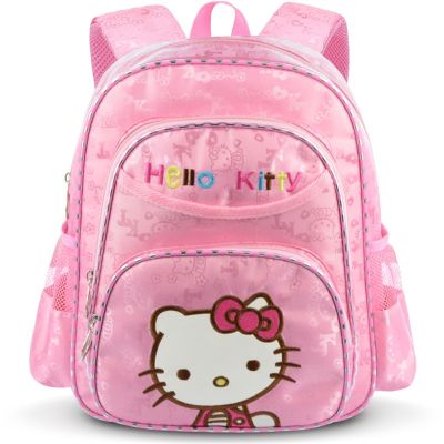 Hello Kitty กระเป๋านักเรียนการ์ตูนเด็กอนุบาลโรงเรียนประถมกระเป๋าแบบลำลองสำหรับเด็กผู้หญิงกระเป๋าเป้สะพายหลังขนาดใหญ่