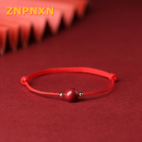 ZNPNXN ลูกปัดสีแดงธรรมชาติทำด้วยมือกำไลนำโชคสำหรับผู้ชายและผู้หญิงปรับขนาดได้