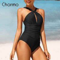 Charmo Women Cross Swimsuit Belly Pleated Swimsuit Monokini Beach Wear Suit