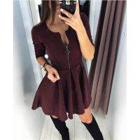 2020 Spring New Fashion Casual Three Quarter Sleeve ONeck Four-leaf Zip Dress Party Prom Sexy Dresses Female Vintage Vestidos