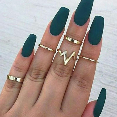 ผู้หญิงแหวนเครื่องประดับแฟชั่นที่เรียบง่ายเรียบแหวนแหวนสร้างสรรค์ ECG ชุดแหวนชุดห้าชิ้น