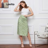 Lovito Cute Floral Print Split Thigh Skirts L08213 (GreenBlueRed)