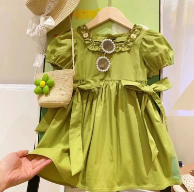 Retail New Baby Girls Summer Bow Cute Dress Princess Kids Swee Casual Dress Holiday 2-7 T