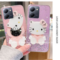 ใหม่ เคสโทรศัพท์ VIVO Y36 Y02 Y02A Y02T Y55+ Plus 4G 5G เคส INS เงางามแฟชั่นน่ารัก Case ซิลิโคนการ์ตูน Hello Kitty กระจกเงาโต๊ะเครื่องแป้งที่ซ่อนอยู่ Cover กันแดด2023