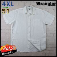 Wrangler®แท้ อก 51 ไซส์ 4XL เสื้อเชิ้ตผู้ชาย แรงเลอร์ สีขาว แขนสั้น เสื้อใส่เที่ยวใส่ทำงานสวยๆ