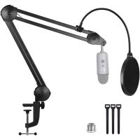 Blue Yeti Microphone Arm Stand Heavy Duty Suspension Mic Boom Scissor With Mic Pop Filter 5/8" Adapter For Blue Snowball Holder