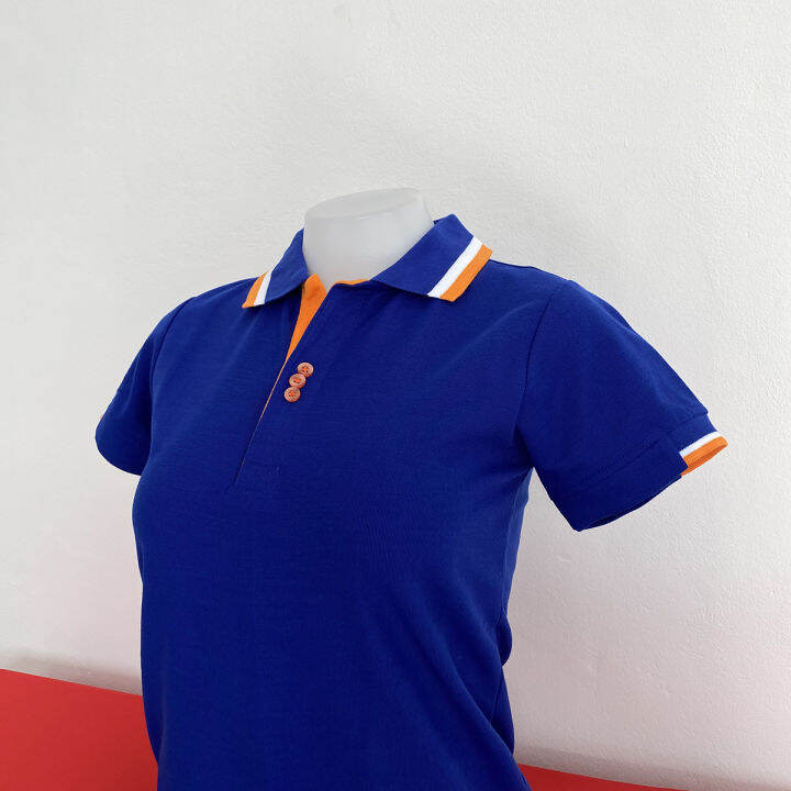 เสื้อโปโลชาย-polo-shirt-แบบชาย-สีน้ำเงินคอคลีปขาวส้ม-เป็นเสื้อโปโลคอปก-แขนสั้น-มีบริการส่งแบบเก็บเงินปลายทาง