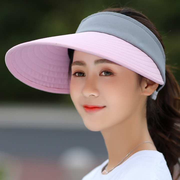 hot-women-summer-sun-visor-wide-brimmed-hat-beach-hat-adjustable-uv-protection-female-cap-packable