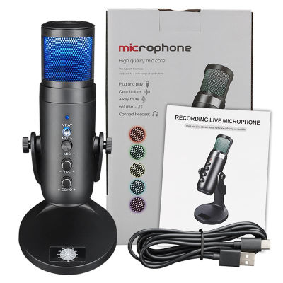 LED Condenser Microphone for Computer USB PC Microphone Mic Stand POP Filter to Gaming Streaming Podcasting Recording Headphone