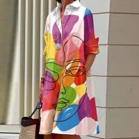 【HOT】❒ Fashion Lapel Shirt New Graffiti Print Office Breasted Loose Straight