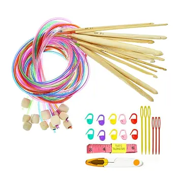 23 Pieces Tunisian Crochet Hooks Set 3-10 Mm Cable Bamboo Knitting Needle  With Bead Carbonized Bamboo Needle Hook