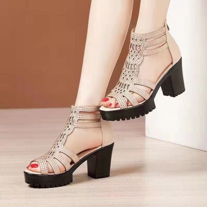รองเท้าแตะแฟชั่น-รองเท้าส้นสูงผู้หญิง-รองเท้าสตรีเกาหลี-รองเท้าผู้หญิง-ส้นหนา-การออกแบบพิเศษ-นุ่มสบาย