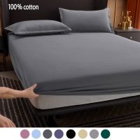 【jw】▥  Lençol de algodão com elástico Sólido Antiderrapante Capas Colchão Ajustáveis Solteiro Duplo Queen Cama 160cm Respirar