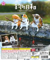 Spot Japanese Genuine Gashapon yell Fishing Good Weather Meow Leisure Day Three-haired Cat Ornament Toy