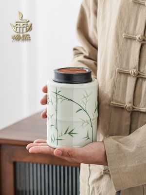 ✷℡ Bangsheng hand-painted tea ceramic moisture-proof Chinese sealed storage high-grade green