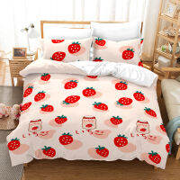 Ciai Home Textiles ผ้าปูที่นอนผ้านวม Strawberry Orange Series Digital Printing Three-Piece Set Four-Piece Set Cross-border