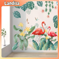 2 Sheets Green Plants Flamingo Wall Stickers Wall Decals Mural For Living Room Bedroom Kitchen Home Decor