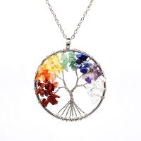 Natural Stone Tree of Life Pendant Necklace 7 Chakra Handmade Color Quartz Crystal Necklace Pendant Wedding Jewelry for Women