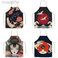 ☊ Japanese ukiyo-e linen apron Fuji household kitchen grease and stain proof cooking waist sleeveless blouse