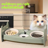 HOME PET A43 ชามอาหารแมวเซรามิกชามคู่  พร้อมให้น้ำอัตโนมัติ มีที่กรองน้ำและชามให้อาหารในตัว แบบ 3 หลุม 3 in 1